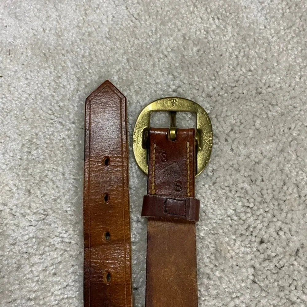 VTG Brown Leather Belt Mens 38 Handmade Williamsburg Brass Buckle USA Western